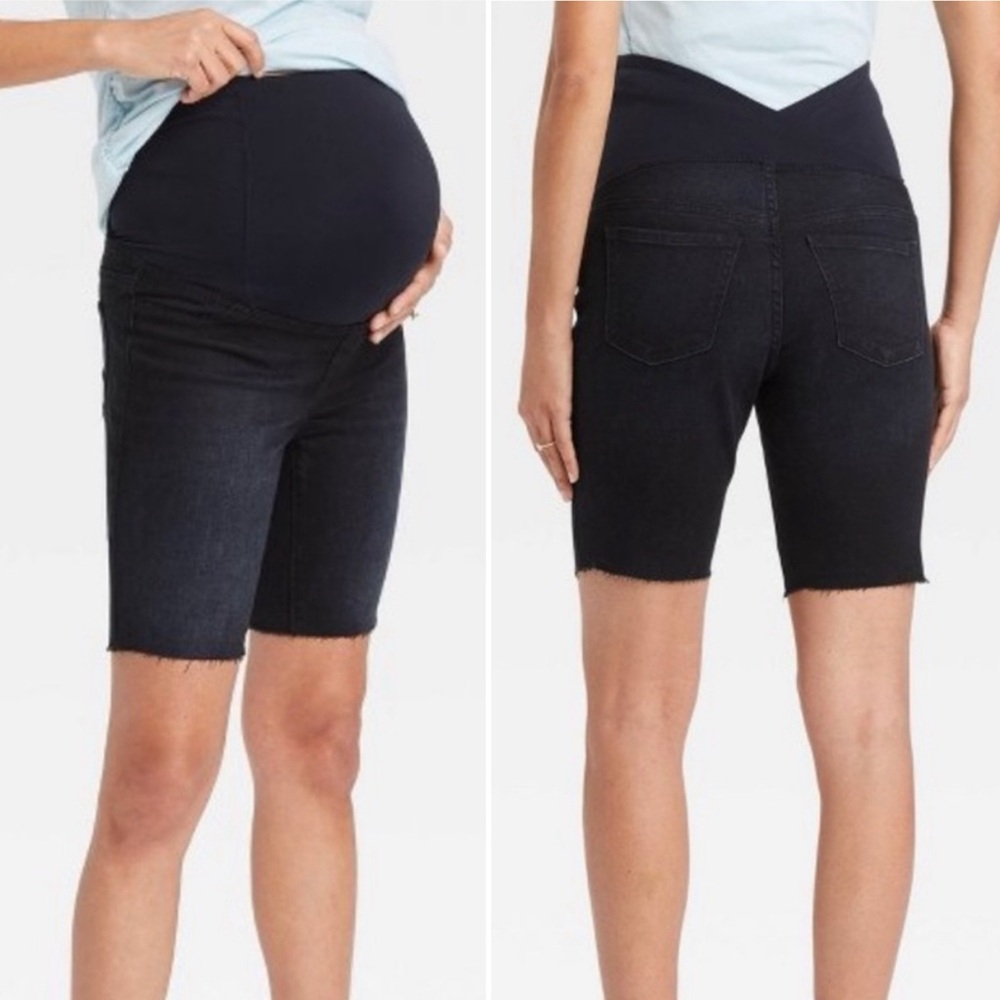 Ingrid & Isabel Over Belly Bermuda Maternity Denim Jean Shorts Black